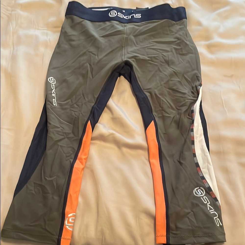 Skins Compression Leggings in Olive and Orange